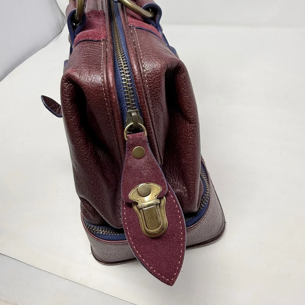 Schuler & Sons Anthropologie retro Burgundy Pebbled Leather Suede Doctor Bag
